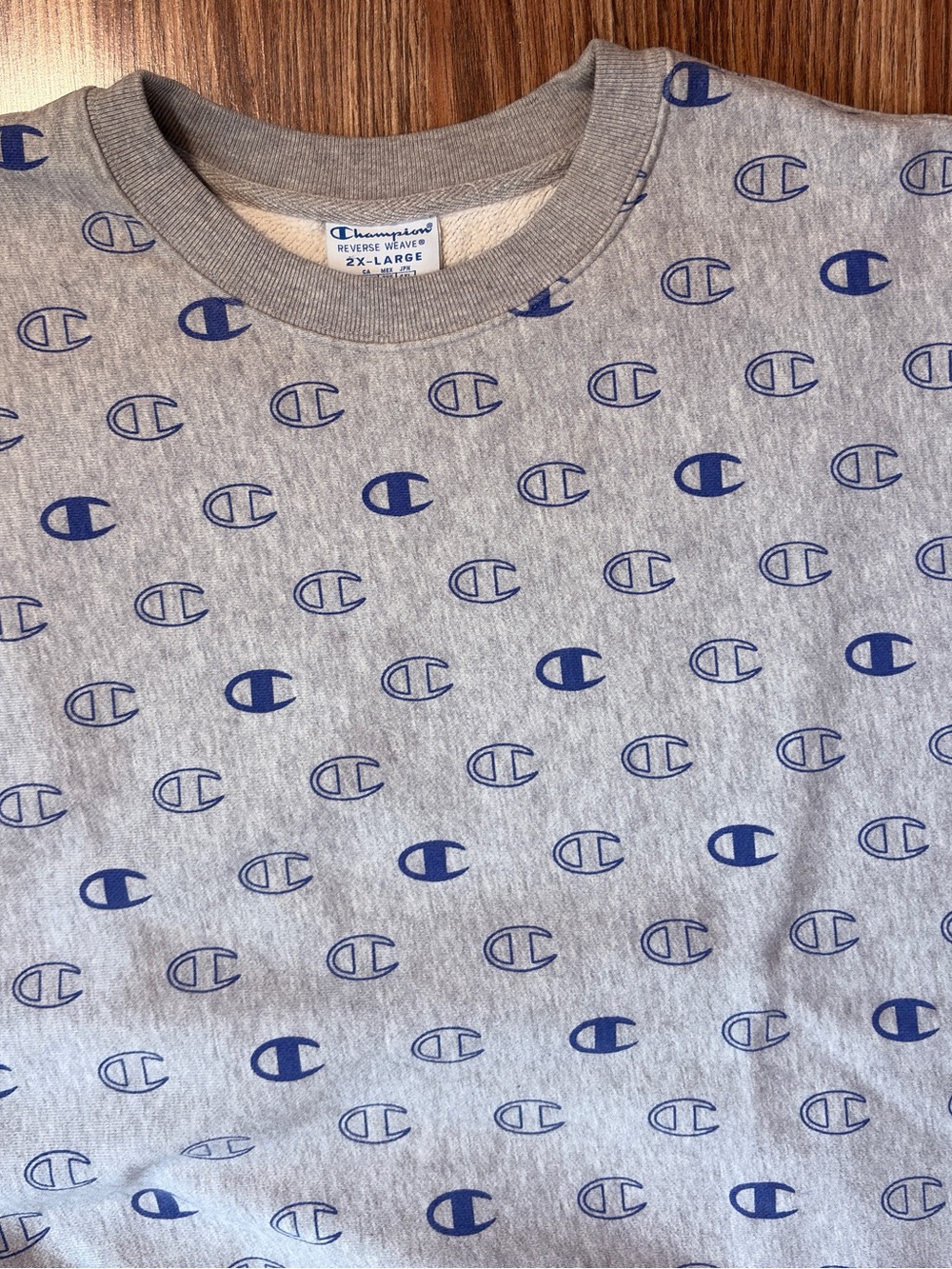 Champion Reverse Weave Gray Sweatshirt with Blue Logo Print Heavy Weight